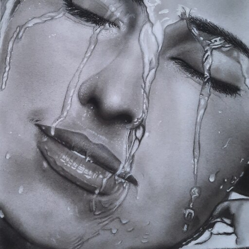 سفارش نقاشی صورت خیس سیاه قلم با استفاده از مداد کنته و پود ذغال بروی مقوای فابریانو