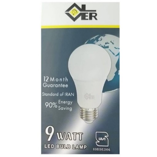 لامپ 9وات آلور (گارانتی یک ساله) نور سفید ال ای دی فوق کم مصرف تولید ایران با استاندارد ملی