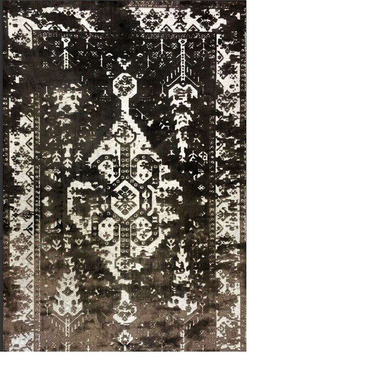 فرش ماشینی 1در1.5متری طرح پتینه کد2018 زمینه طوسی نقره ای