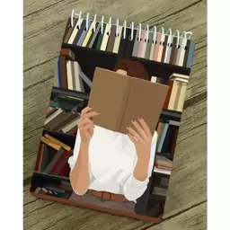 دفتر طراحی و بولت ژورنال با کاغذ کرافت طرح دختر کتابخوان