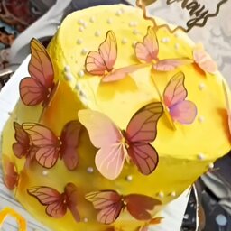 کیک تولدخانگی   پروانه با فیلینگ موز وگردو با سفارش شما  قابل تغییر است