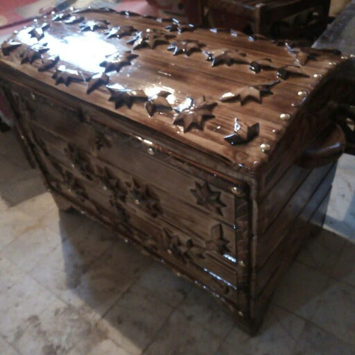صندوق بزرگ صندوقچه چوبی هلالی سنتی رنگ پلی استر 
