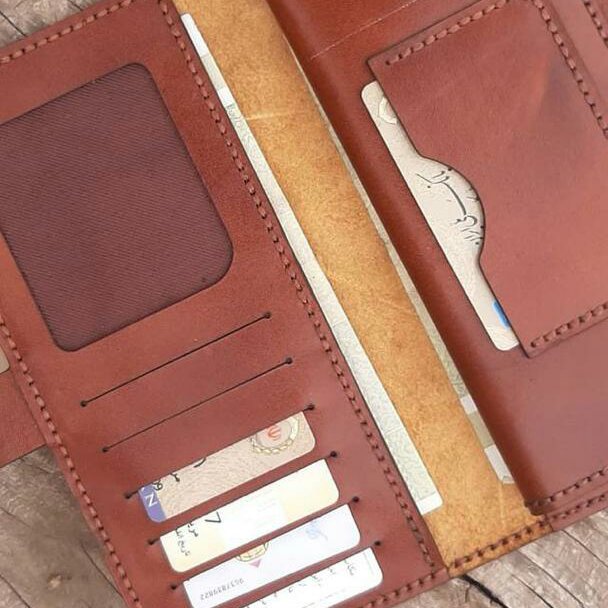 کیف پول پالتویی (کتی)  دست دوز چرم طبیعی