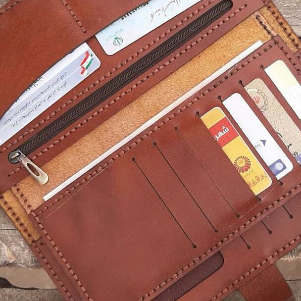 کیف پول پالتویی (کتی)  دست دوز چرم طبیعی