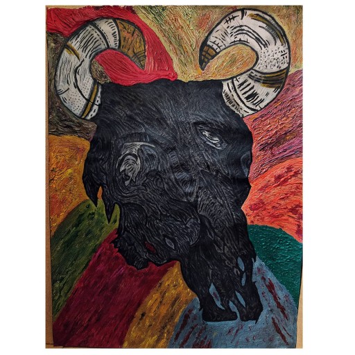 پیرینت تابلو نقاشی جمجمه گاو در سایز 60در40 بر روی پارچه کتان درجه یک مات