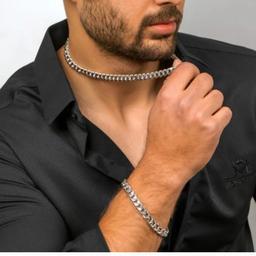 مجموعه دو عددی دستبند و گردنبند استیل کارتیر مردانه و زنانه گالری شادونه مدل وریا