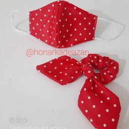 ست کش وماسک خالدار قرمز دخترانه 
کش پشت سر(3تا6سال)