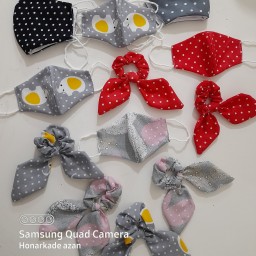 ست کش وماسک خالدار قرمز دخترانه 
کش پشت سر(3تا6سال)