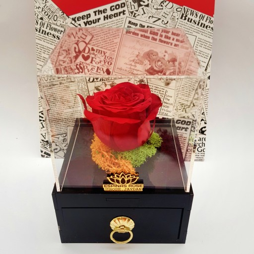 گل رز جاودان قرمز همراه باکس کشویی تمام پلکسی