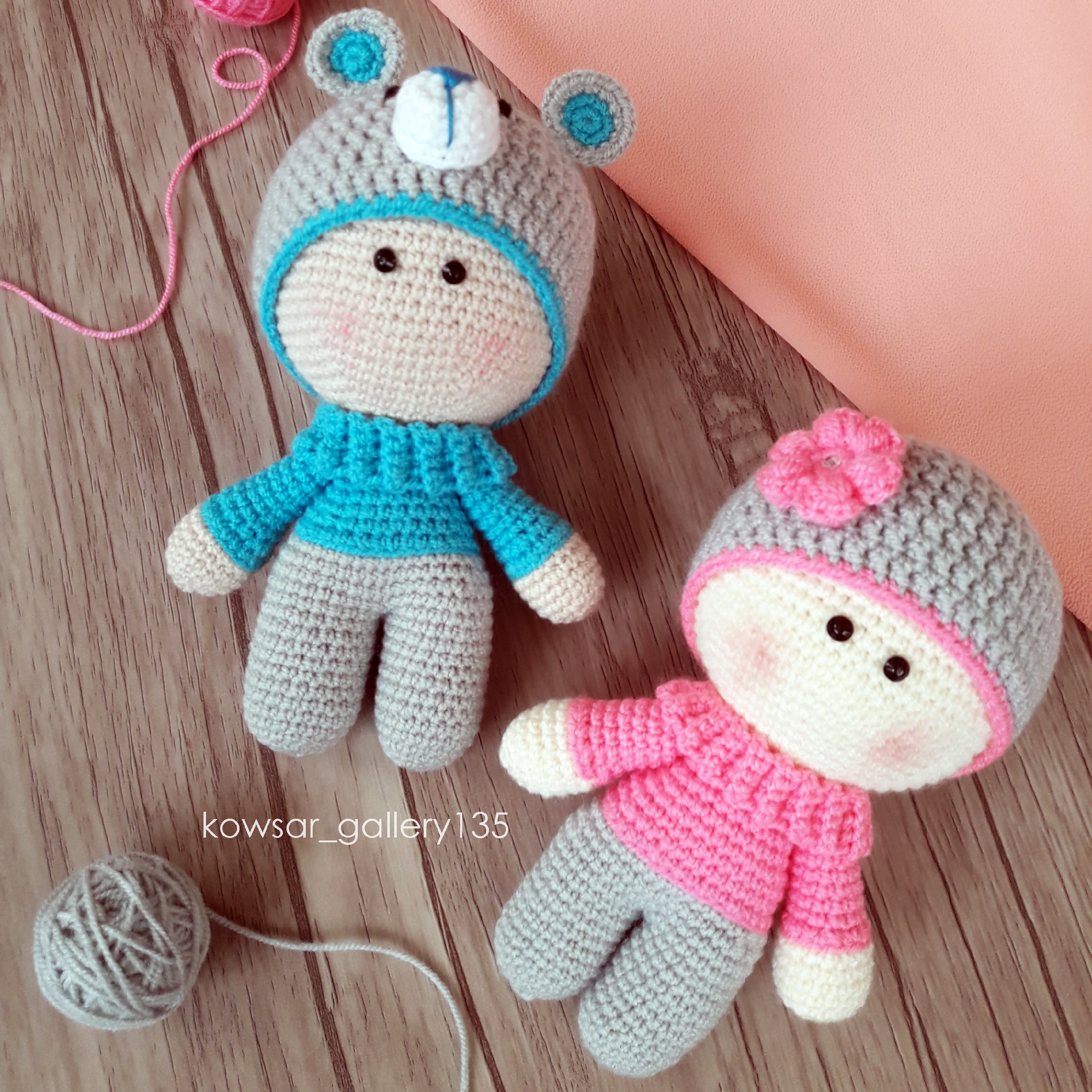 عروسک فندوق بانو و پسر فلفلی دستبافت شهر عروسکی کوثر