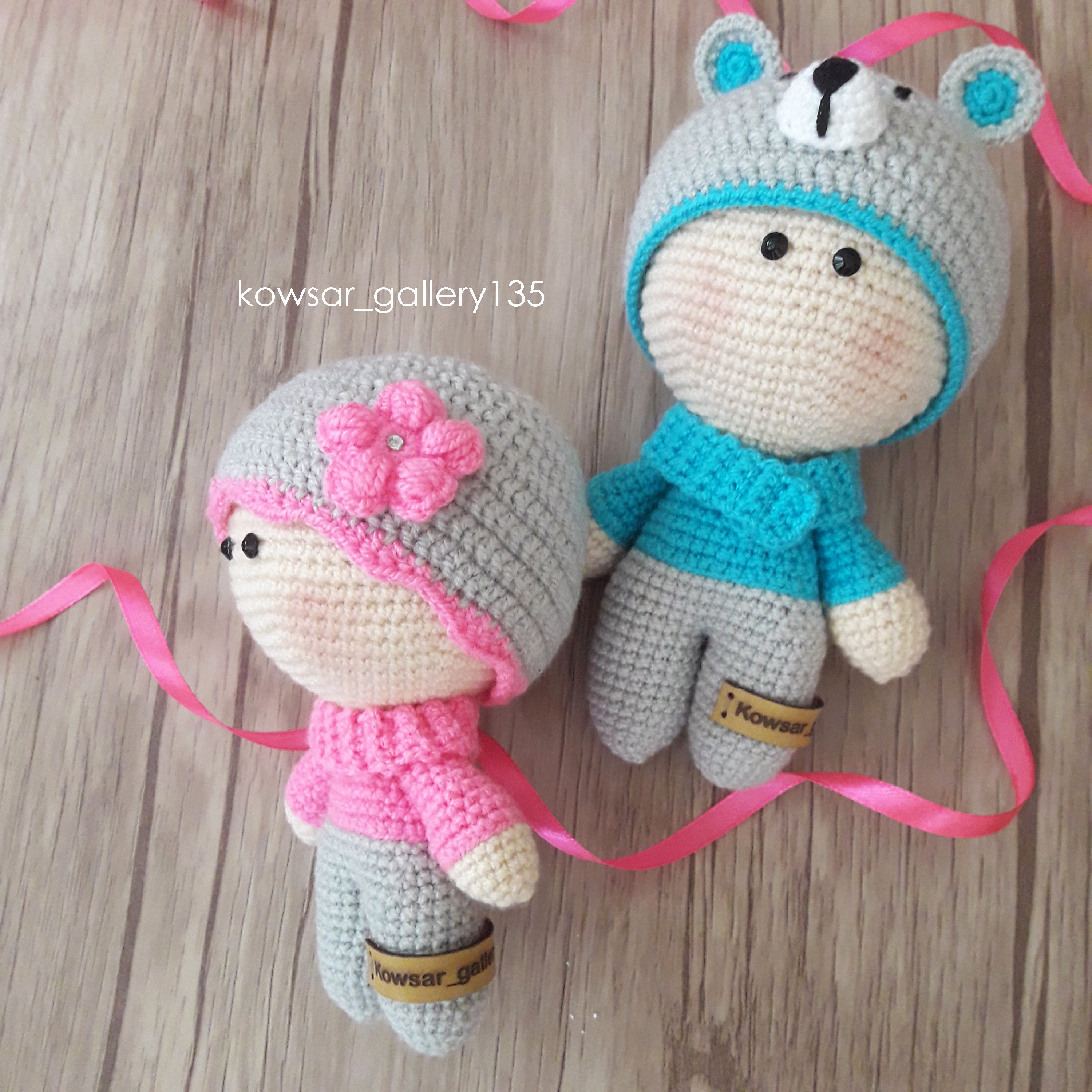 عروسک فندوق بانو و پسر فلفلی دستبافت شهر عروسکی کوثر