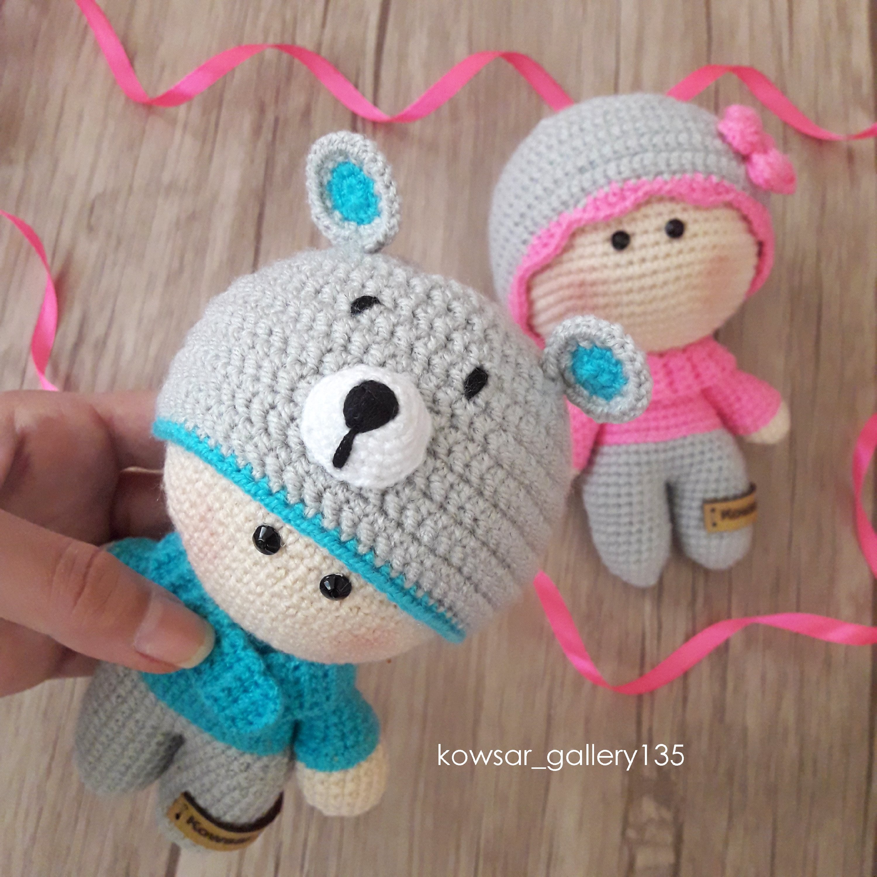 عروسک فندوق بانو و پسر فلفلی دستبافت شهر عروسکی کوثر