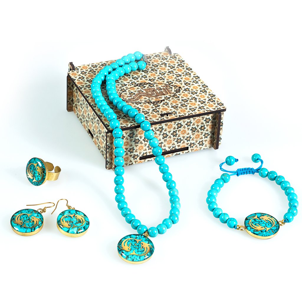 ست روکش طلا زنانه طرح اسفند فیروزه ای