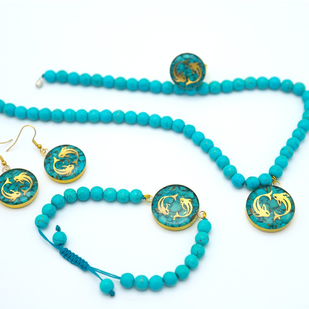 ست روکش طلا زنانه طرح اسفند فیروزه ای