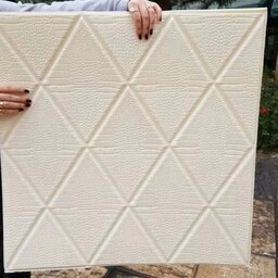 دیوارپوش فومی پشت چسب دار سه بعدی طرح لوزی چرمی کروکودیل رنگ سفید 