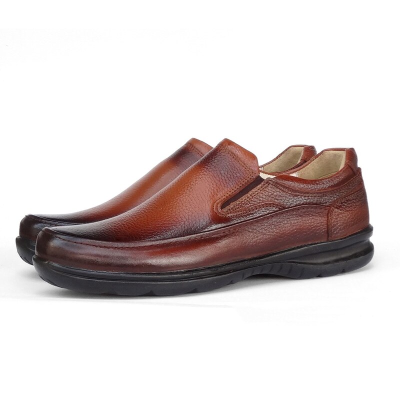 کفش طبی تمام چرم مردانه مدل گریدر زیره تزریق مستقیم رنگ عسلی سایز 40