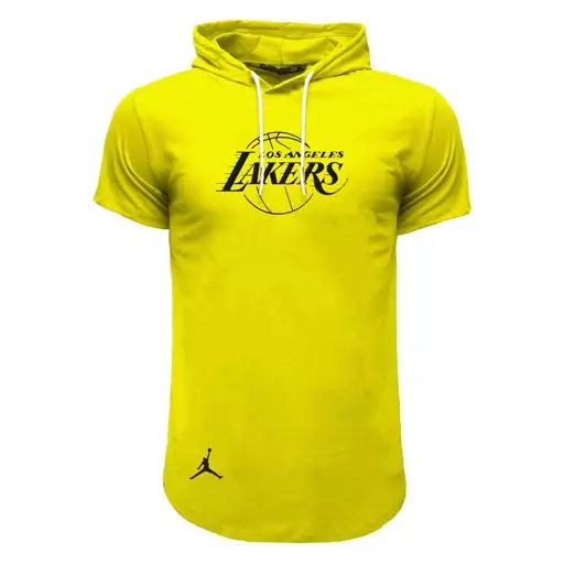 تیشرت کلاه دار زرد طرح lakers مدل s 1098