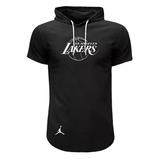 تیشرت مشکی کلاه دار طرح lakers مدلz 1426 