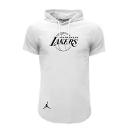 تیشرت کلاه دار سفید طرح lakers مدل  b 7098