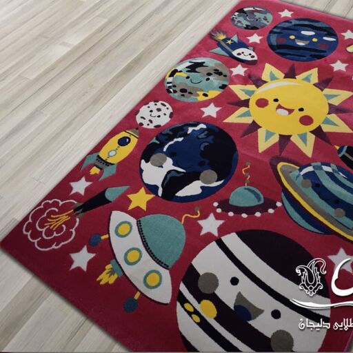 فرش پاتریس  فرش گلیم کودک 400شانه طرح منظومه صورتی  سایزکناره یک در یک ونیم متری