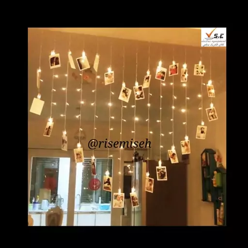 ریسه پرده ای قلب گیره عکس بزرگ  دو در  دو 16 شاخه  led