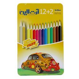 مداد رنگی 2+12 تخت فلزی آرت لاین Artline هایپر گلسا