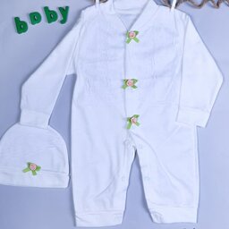 سرهمی نوزادی  تک رنگ سفید وتوری به همراه کلاه (فروش ویژه)
