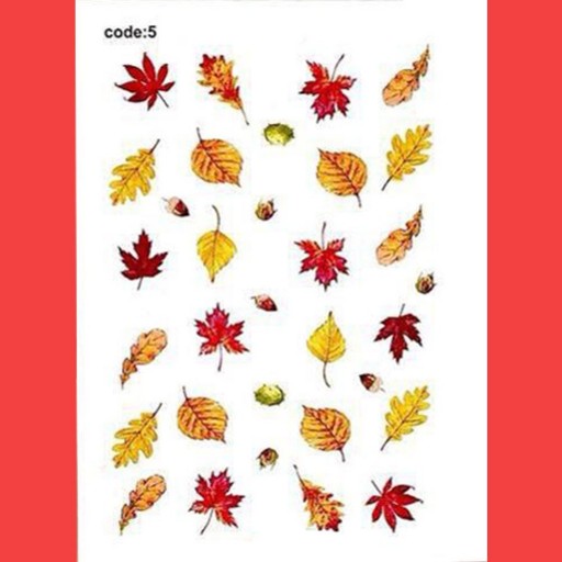 استیکر لنز ناخن طرح برگ های پاییزی قرمز نارنجی و عسلی کد5