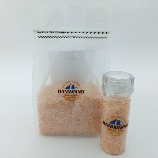 نمک صورتی دانه شکری صادراتی بسته یک کیلو  و نمک ساب حاوی 150 گرم نمک مناسب دیابت کم کاری تیروئید پیشگیری و مصارف روزانه