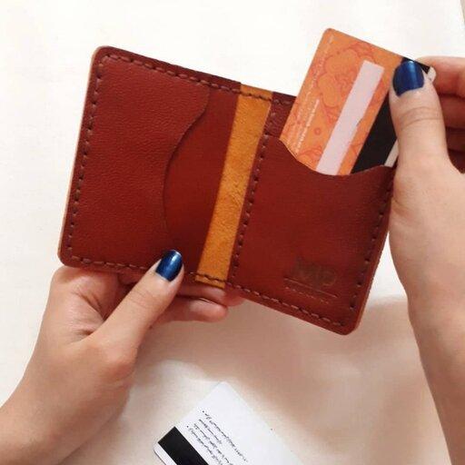 کیف کارت و جاکارتی چرم طبیعی دستدوز مناسب کارت و پول تاشده