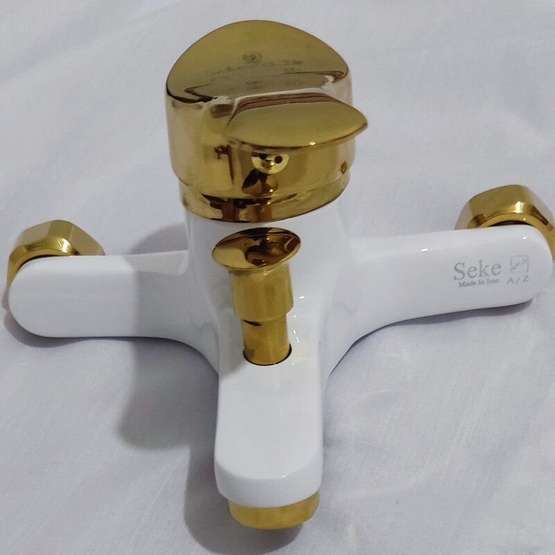 شیر حمام  با گارانتی تعویض 5ساله  اهرمی مدل  آیلارسفید - طلایی 