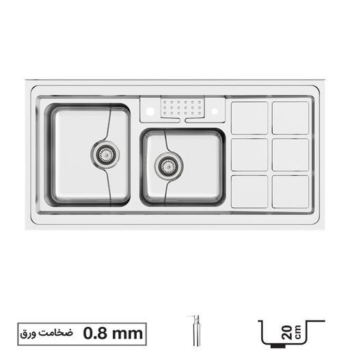 سینک ظرفشویی فانتزی استیل کن مدل 9031P45 روکار  دارا مخزن مایع ظرفشویی 