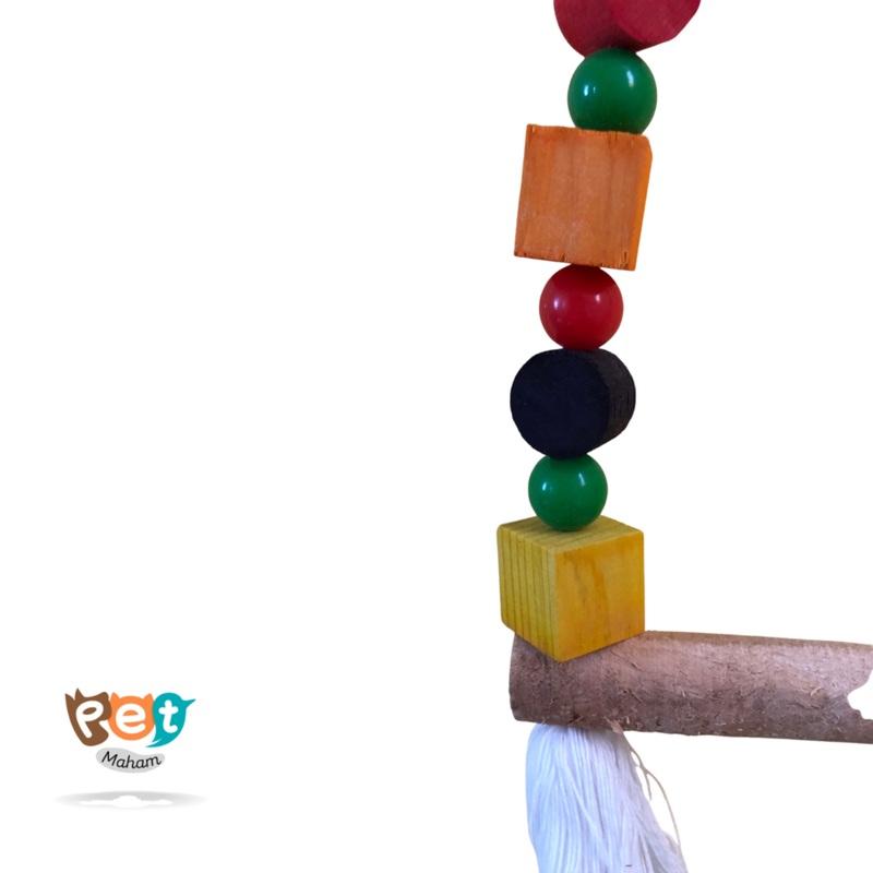 اسباب بازی پرنده مدل تاب بازی مناسب پرندگان بزرگ جسه جنس چوبی با رنگ خوراکی