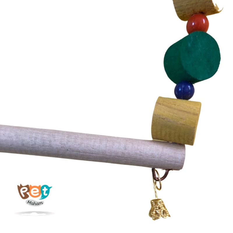 اسباب بازی تاب بازی چوبی پرندگان رنگی با رنگ خوراکی مناسب پرندگان کوچک و متوسط