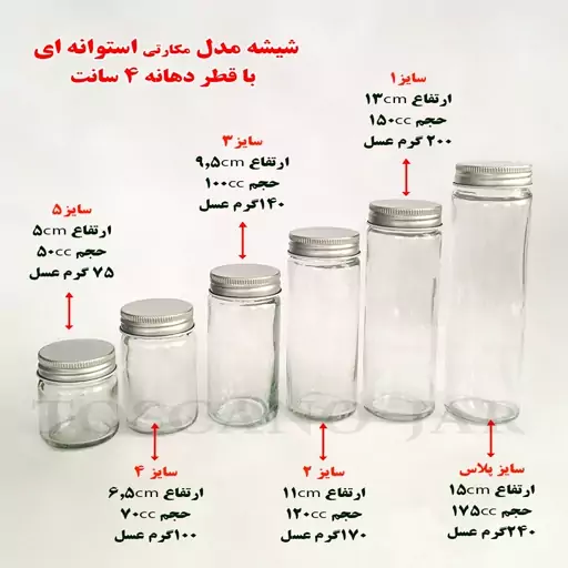 شیشه مکارتی استوانه ای قطر 4 سانت سایز 4