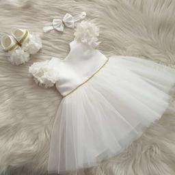 لباس مجلسی سفید پرنسسی عروسکی دخترانه با ارسال رایگان 