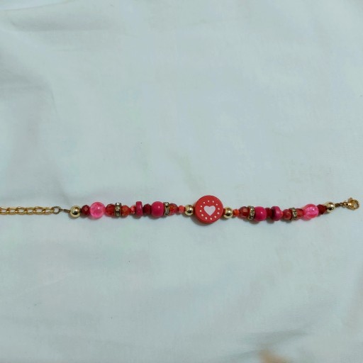 دستبند مهره دار اسپرت فانتزی خاص زنانه قرمز و صورتی زنجیری اکسسوری زیورآلات زنانه دخترانه ( دخترونه )