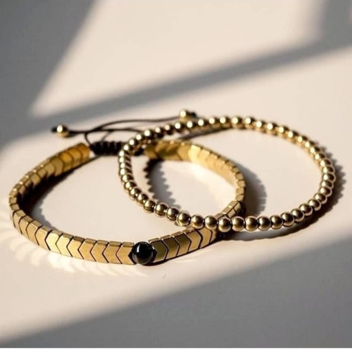 ست دستبند سنگ حدید طلایی زیورآلات زنانه و مردانه رنگ ثابت