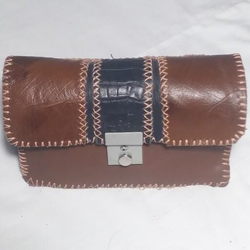 کیف چرمی اصل اسناد مردانه کاملا دست دوز سایز کوچک با قابلیت نصب بر روی کمربند