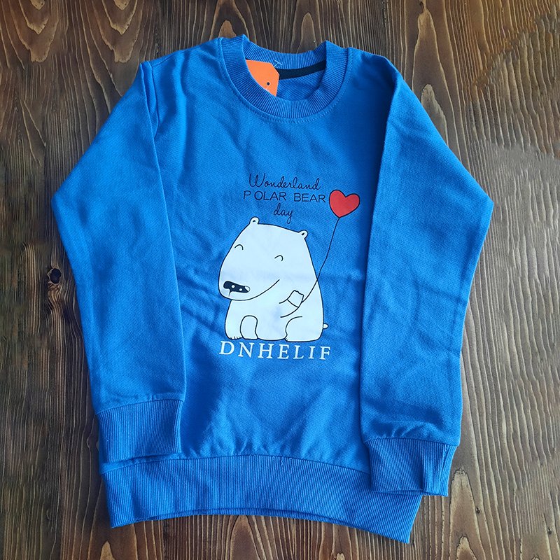 بلوز و شلوار طرح سگ و قلب بلوز زرد شلوار ابی سایز 40