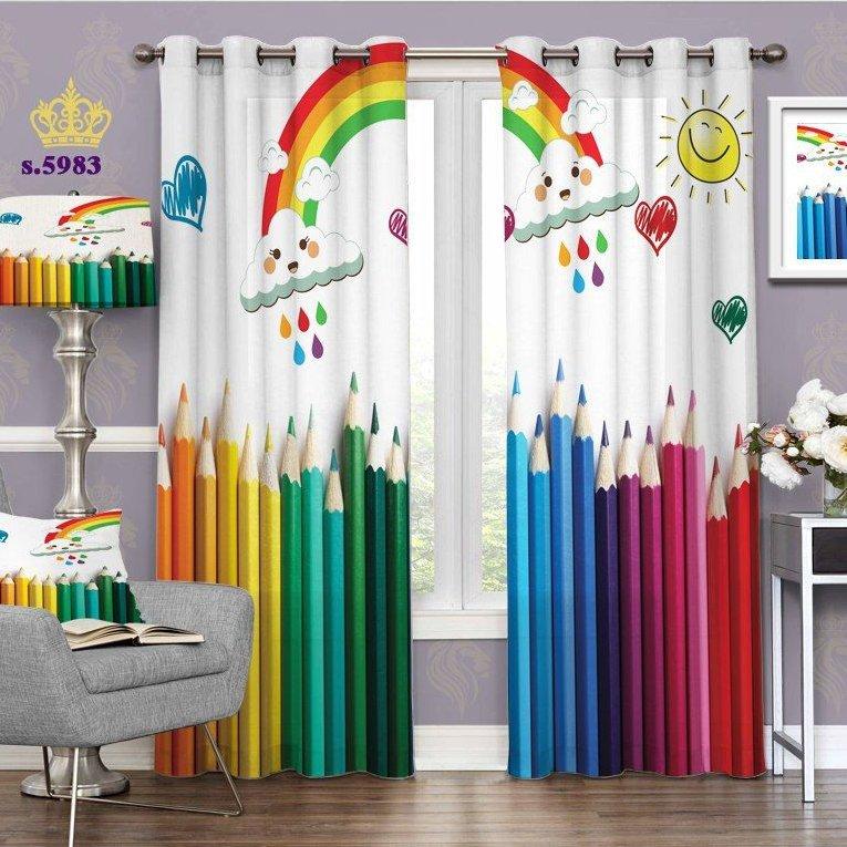 پرده اتاق خواب کودک دو قواره پانچ طرح مداد رنگی کد S5983