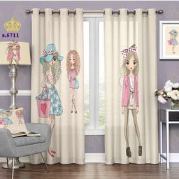 پرده اتاق خواب کودک دخترانه دو قواره پانچ طرح نقاشی کد S5711