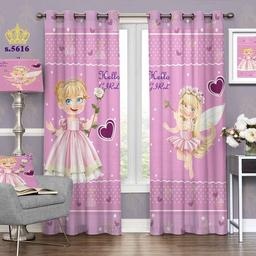 پرده اتاق خواب کودک دخترانه دو قواره پانچ طرح عروسک کد sچS5616