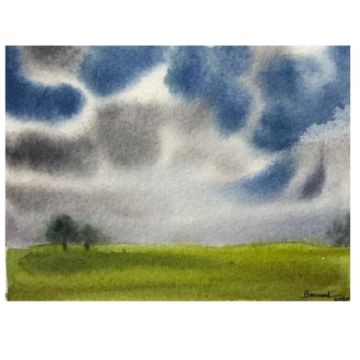 نقاشی آبرنگ آسمان ابری