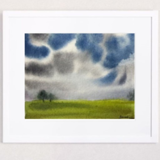 نقاشی آبرنگ آسمان ابری