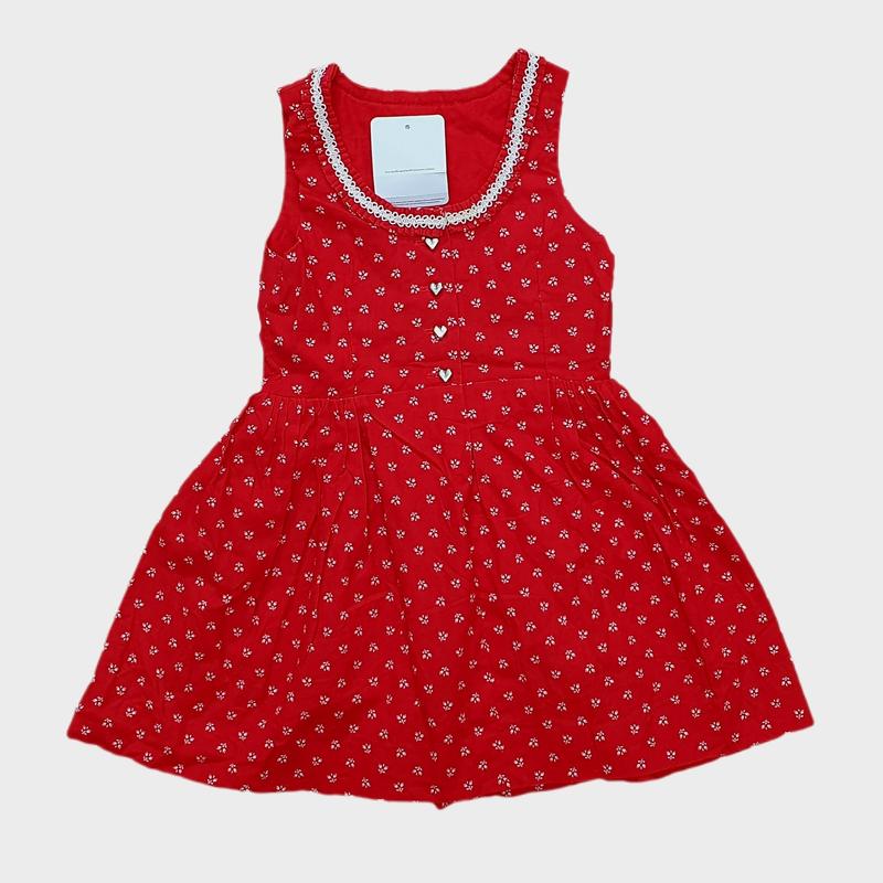 پیراهن دخترانه 3تا5 سال نخی قرمز با دکمه های قلبی دو دور دوزی یقه شیک برند اورجینال