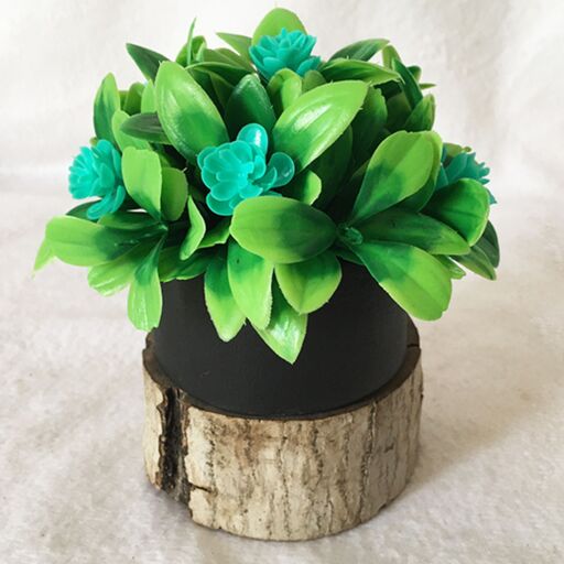 گلدان گل مصنوعی مدل ریحان رنگ گل سبز آبی قطر 6 و ارتفاع 10 سانتی متر
