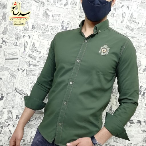 پیراهن مردانه سبز مدل اسپرت گلدوزی