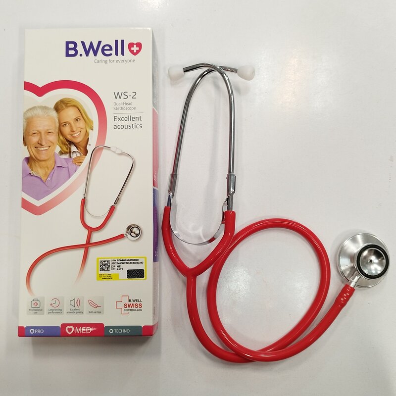 گوشی پزشکی ( استتوسکوپ ) مارک بی ول B.well مدل Ws_2 رنگ قرمز ، همراه با 2 گارانتی 