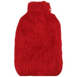 کیسه آب گرم پفکی  پلاستیکی کیفیت متوسط با کاور پشمی رنگ قرمز 